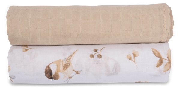 Set 2 paturici muselina 110x110 cm Kidizi Birdy, 100% bumbac