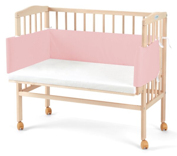 Pătuț pentru copii 2 în 1 cu saltea și mantinelă de protecție MANULIA, 45/58x85/79x94, maro/roz