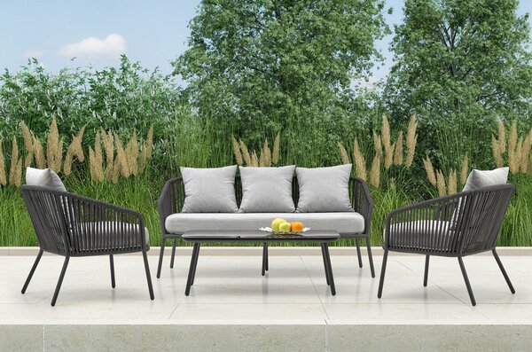 Set mobilier de exterior Houston 1634, Gri inchis, Gri, Frânghie, Metal, 40 kg