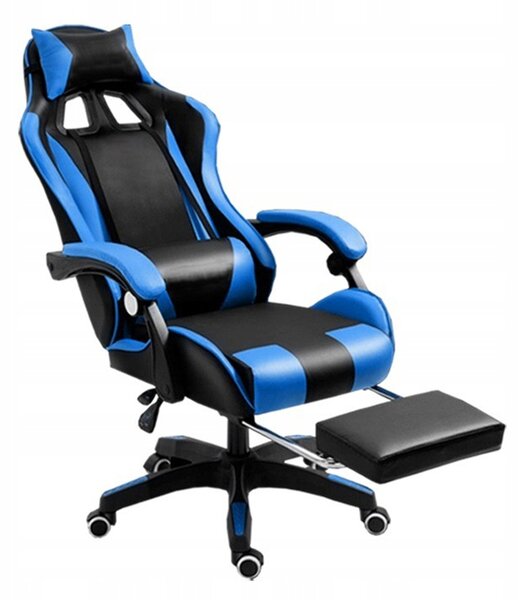 Scaun de gaming confortabil cu pernă în negru și albastru