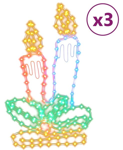 Figurine lumânări de Crăciun cu 144 LED-uri, 3 buc., 70x42 cm