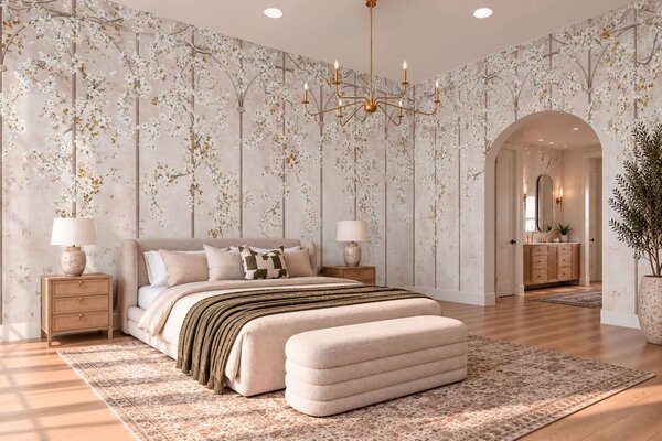 Tapet Ramuri albe înflorite pe un spalier decorativ, Imagini de fundal unice, w05923 : Uwalls.ro