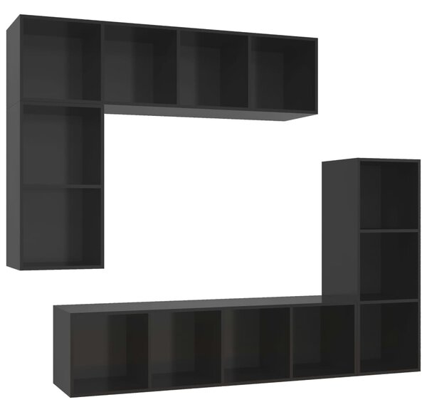 Set de dulapuri TV, 4 piese, negru extralucios, lemn prelucrat