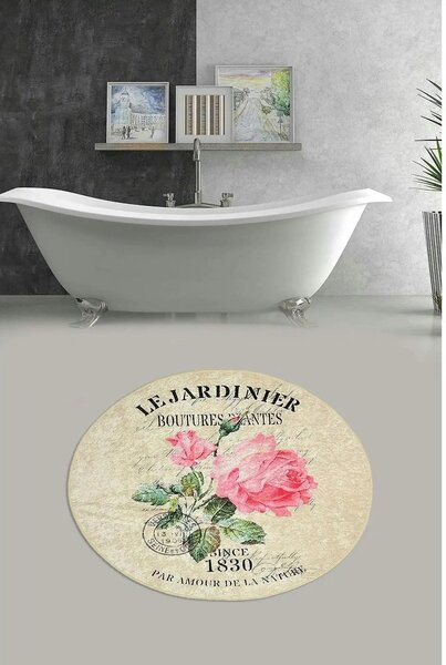 Covoras de baie JARDINER DJT, 100x100 cm, forma rotunda, bej/roz, fibr