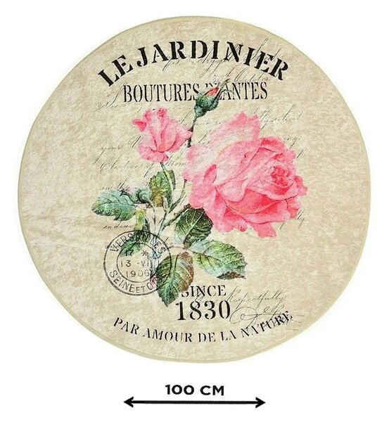 Covoras de baie JARDINER DJT, 100x100 cm, forma rotunda, bej/roz, fibr