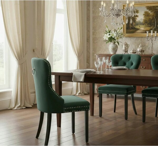 Scaun tapitat MIYA, verde/negru, stofa catifelata, 54x60x100 cm