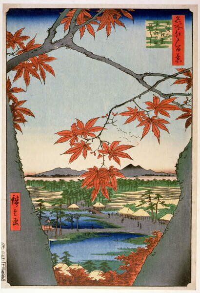 Hiroshige, Ando or Utagawa - Artă imprimată Maples leaves at Mama, (26.7 x 40 cm)
