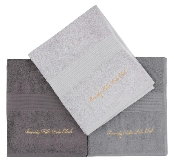 Set 3 prosoape baie 404, gri, bumbac, 50x90 cm