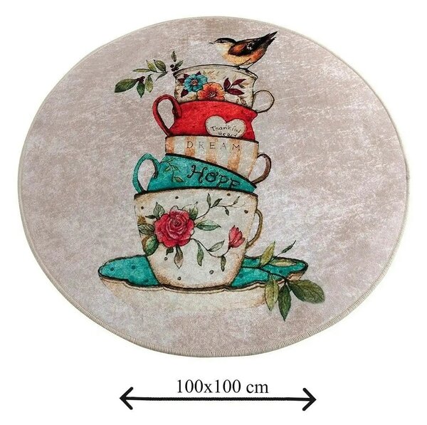 Covoras de baie CUP DJT, 100x100 cm, forma rotunda, multicolor, fibre
