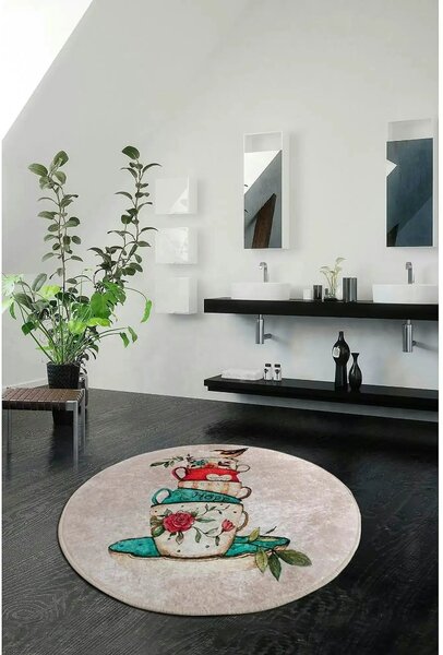 Covoras de baie CUP DJT, 100x100 cm, forma rotunda, multicolor, fibre