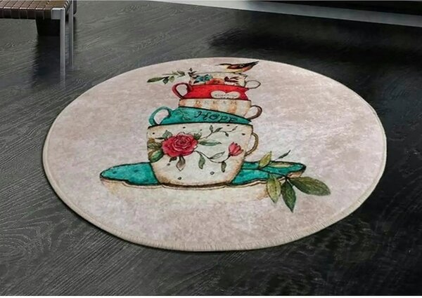 Covoras de baie CUP DJT, 100x100 cm, forma rotunda, multicolor, fibre