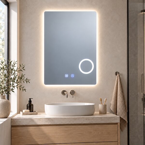 Oglinda baie LED FANTASY portrait, touch control, lupa iluminata si dezaburire, 60x80 cm