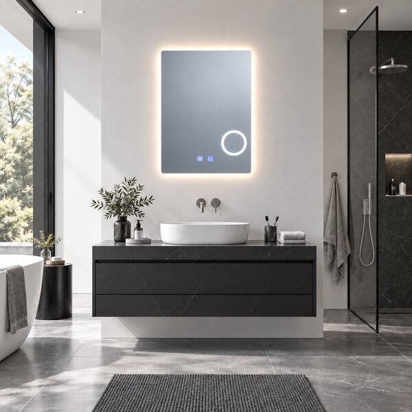 Oglinda baie LED FANTASY portrait, touch control, lupa iluminata si dezaburire, 60x80 cm