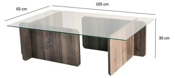 Masuta cafea Escape, transparent/nuc, sticla securizata/PAL melaminat