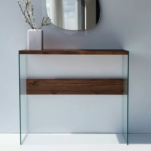 Consola NIAGARA, nuc, lemn/sticla, 91x37x80 cm