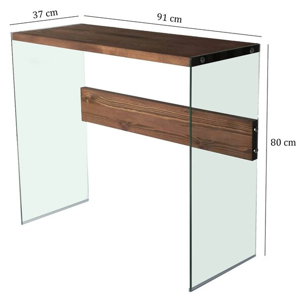 Consola NIAGARA, nuc, lemn/sticla, 91x37x80 cm