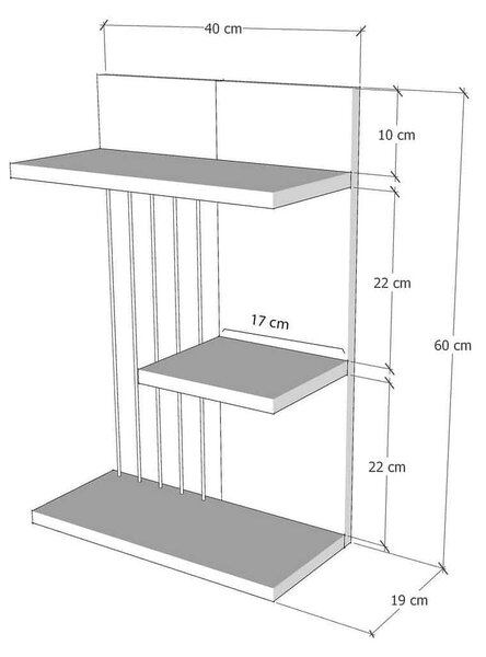 Raft KINIK, alb, PAL melaminat, 40x19x60 cm