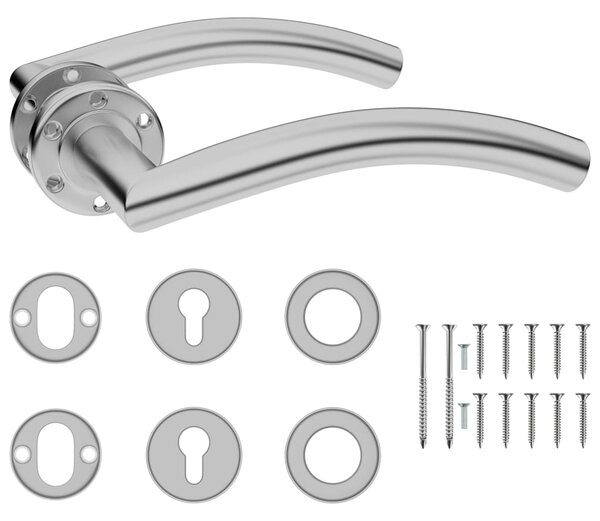 Set mâner de ușă curbat cu cilindru PZ, oțel inoxidabil