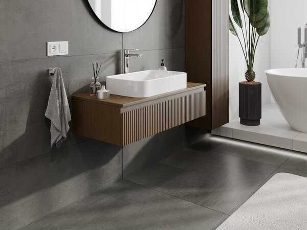Mexen Rivel, mobilier de baie 100 cm cu blat, 1 sertar, canelat, nuc, 91A20-10023-1-BFC86