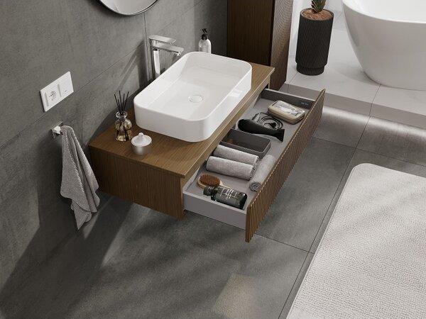 Mexen Rivel, mobilier de baie 100 cm cu blat, 1 sertar, canelat, nuc, 91A20-10023-1-BFC86