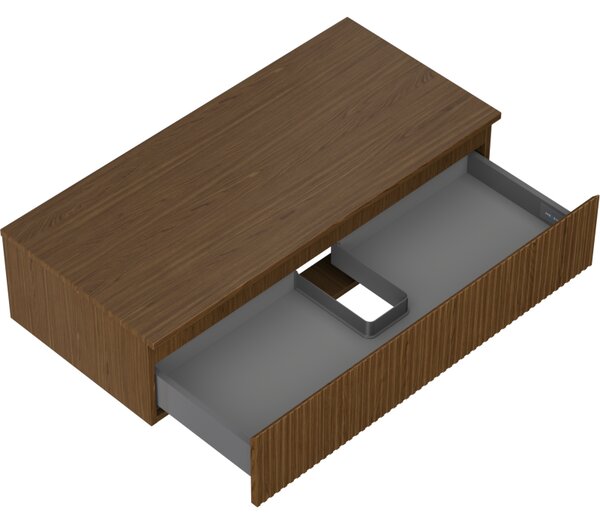 Mexen Rivel, mobilier de baie 100 cm cu blat, 1 sertar, canelat, nuc, 91A20-10023-1-BFC86