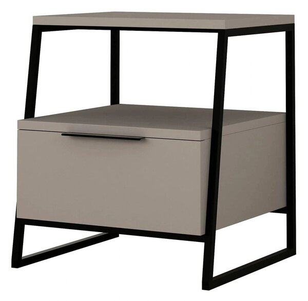 Noptiera, bej/negru, PAL melaminat/metal, 45x40x50 cm