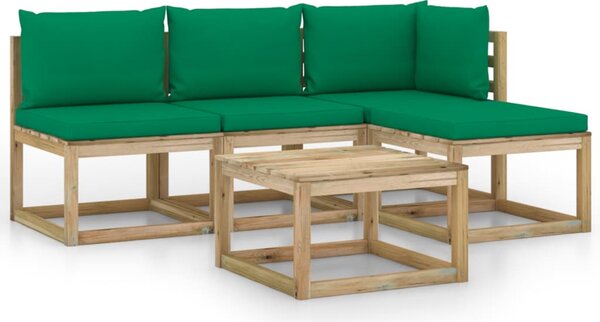 Set mobilier de grădină cu perne verzi, 5 piese