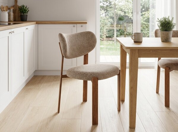 Scaun de dining tapitat ROVENI, stejar/bej