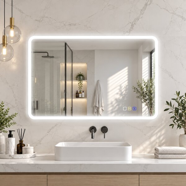 HOMCOM Oglindă de baie LED bluetooth 70 x 90 cm interruptor tactil lumină reglabilă 3 culori anti-abur memorie argintiu | Aosom Romania