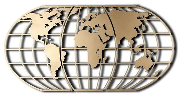 Decoratiune perete WORLD MAP GLOBE, auriu, metal, 120x60 cm