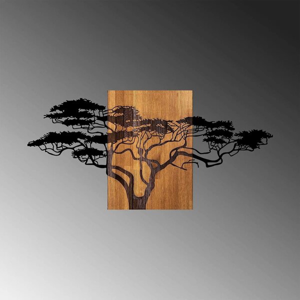 Decoratiune perete ACACIA TREE-329, negru/stejar, metal/lemn, 144x3x70
