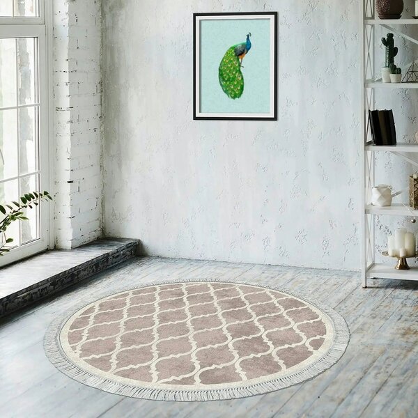 Covor, 100x100 cm, forma rotunda, poliester, crem/maro, ALN400601KR17