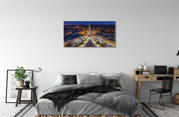 Tablouri canvas panorama de noapte de biserici Cracovia