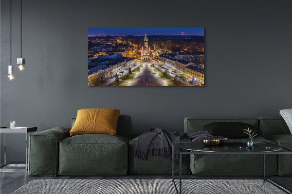 Tablouri canvas panorama de noapte de biserici Cracovia