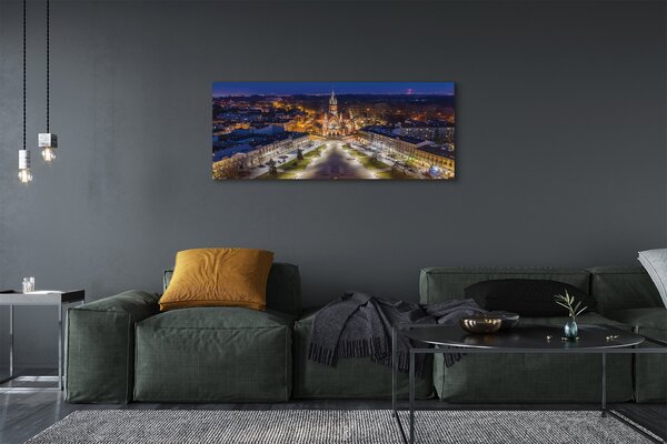 Tablouri canvas panorama de noapte de biserici Cracovia
