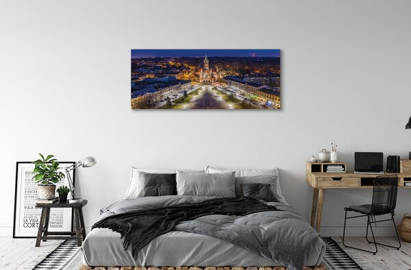 Tablouri canvas panorama de noapte de biserici Cracovia