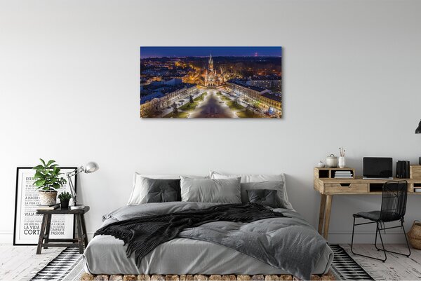 Tablouri canvas panorama de noapte de biserici Cracovia