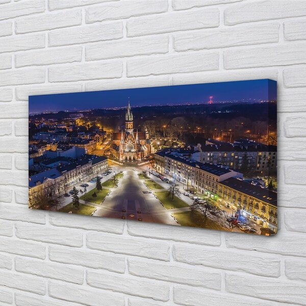 Tablouri canvas panorama de noapte de biserici Cracovia