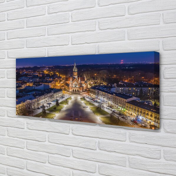 Tablouri canvas panorama de noapte de biserici Cracovia