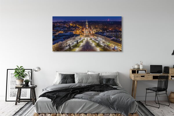 Tablouri canvas panorama de noapte de biserici Cracovia