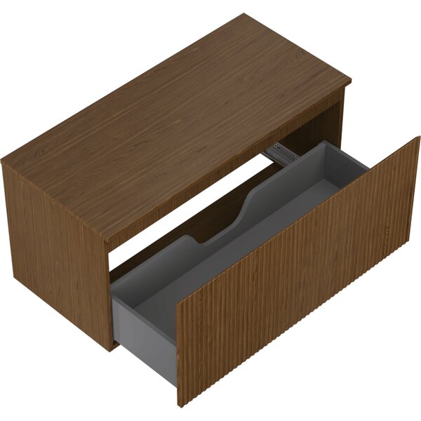 Mexen Rivel, mobilier de baie 100 cm cu blat, 1 sertar, canelat, nuc, 91A20-10047-1-BFC86