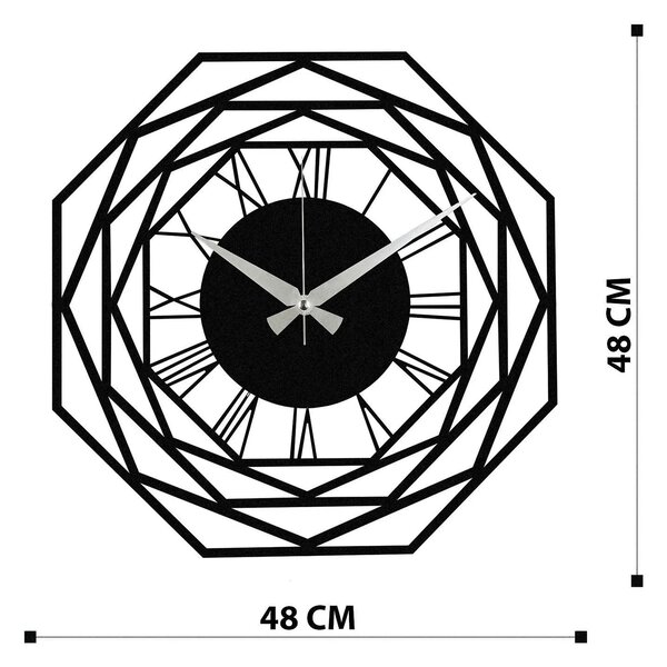Ceas de perete Enzoclock - S012, negru, metal, 48x48 cm