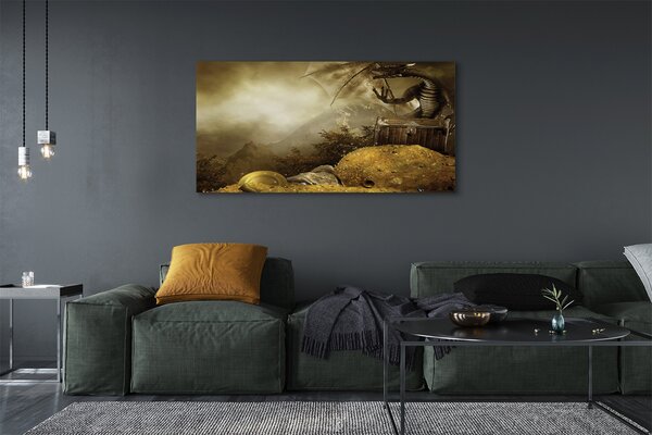 Tablouri canvas Dragon nori munte de aur