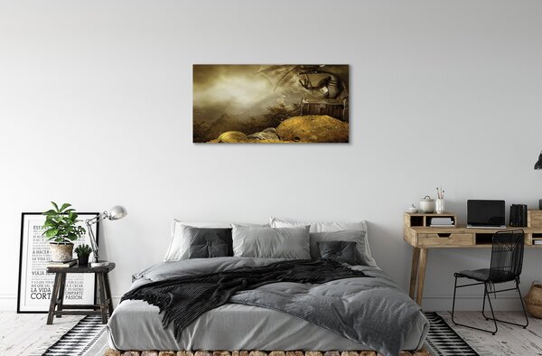 Tablouri canvas Dragon nori munte de aur