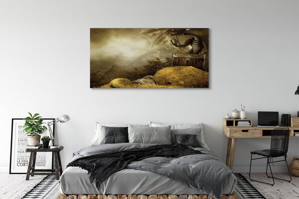 Tablouri canvas Dragon nori munte de aur