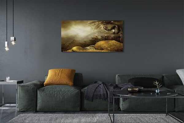 Tablouri canvas Dragon nori munte de aur