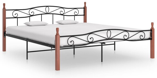 Cadru de pat, negru, 180x200 cm, metal și lemn masiv stejar