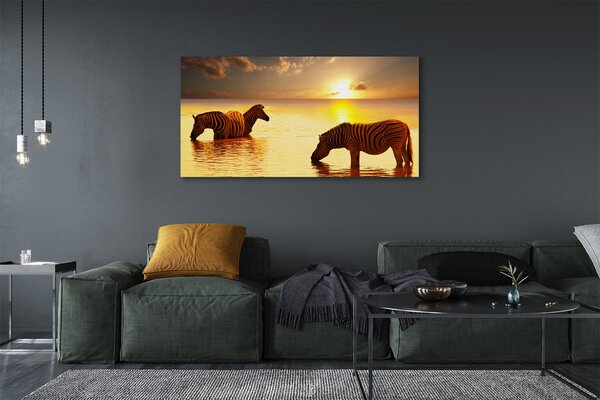 Tablouri canvas Zebre apă apus de soare