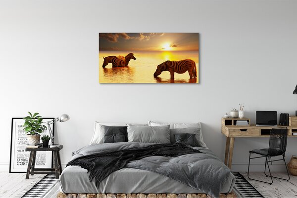 Tablouri canvas Zebre apă apus de soare
