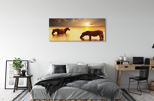 Tablouri canvas Zebre apă apus de soare